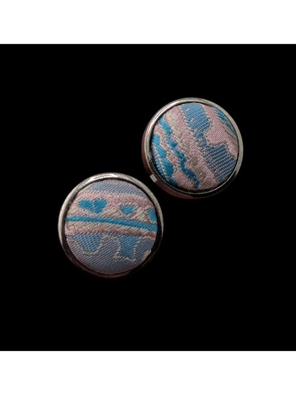 Vintage Embroidered Fabric Cufflinks Pink Blue Victorian Romantic Accessories